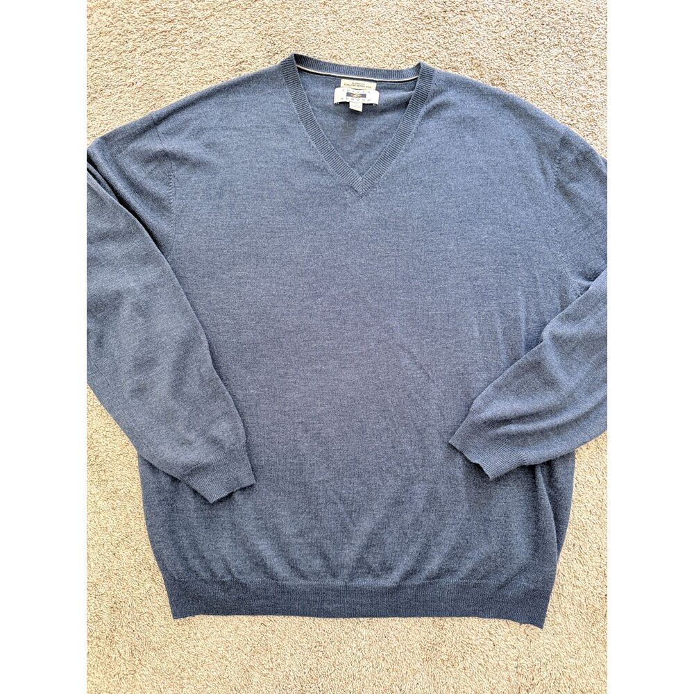 Fine Merino Wool V-Neck Sweater Blue 2X